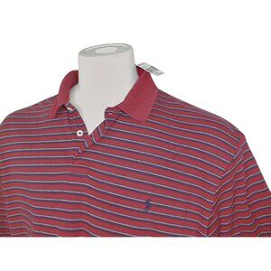 NEW Polo Ralph Lauren Polo Shirt! L Red Gray & Navy Stripes Soft Smooth Cotton